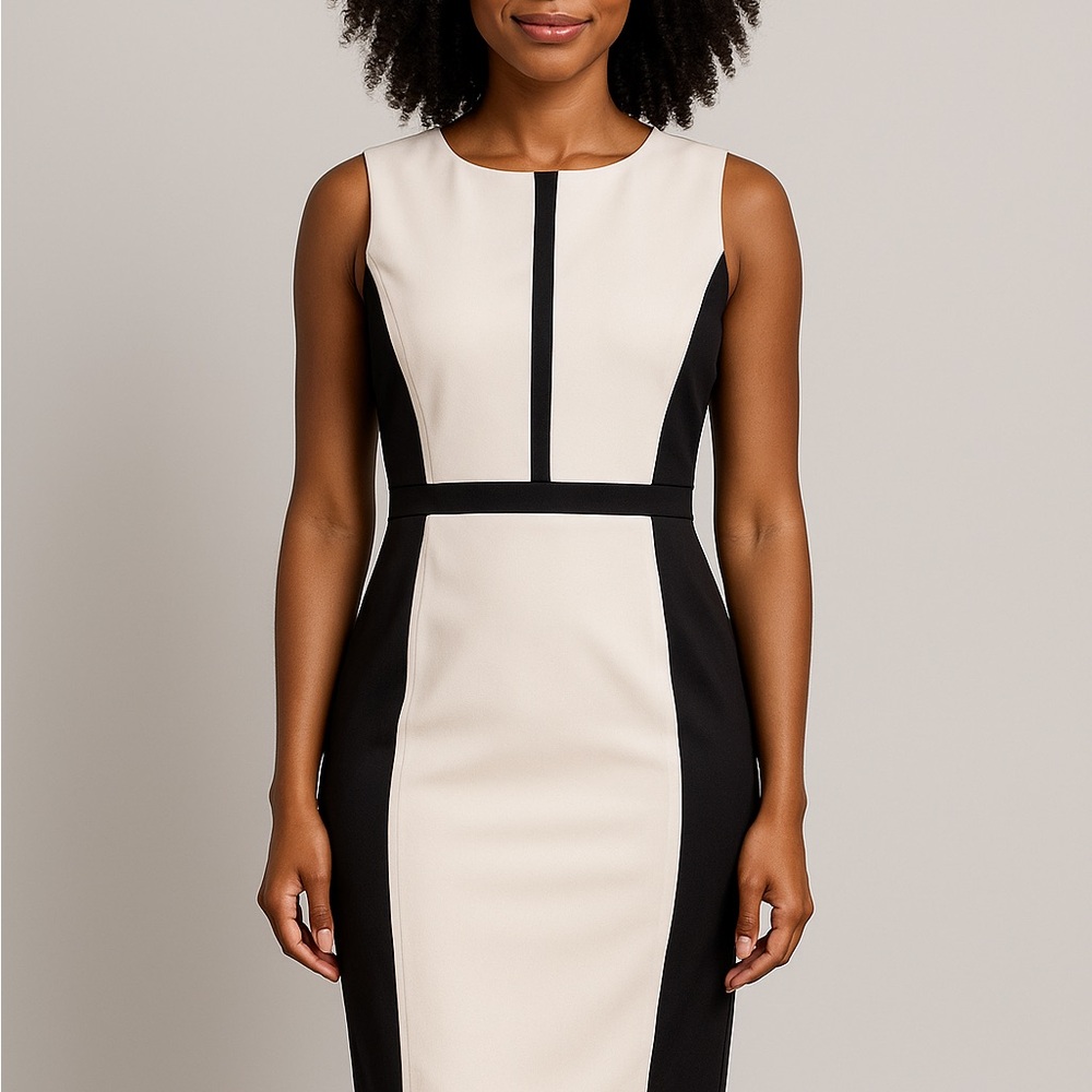 White House Black Market Black and Cream Midi Dress